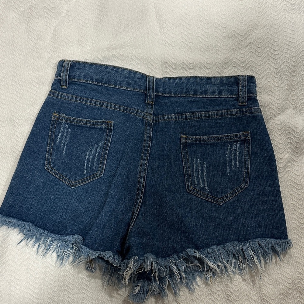 Denim Button-Up Distressed Shorts - Picture 2 of 3